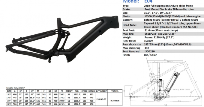 Customized MTB Full Suspension Carbon Bike Frame For 250W Bafang Mid Drive Motor 7